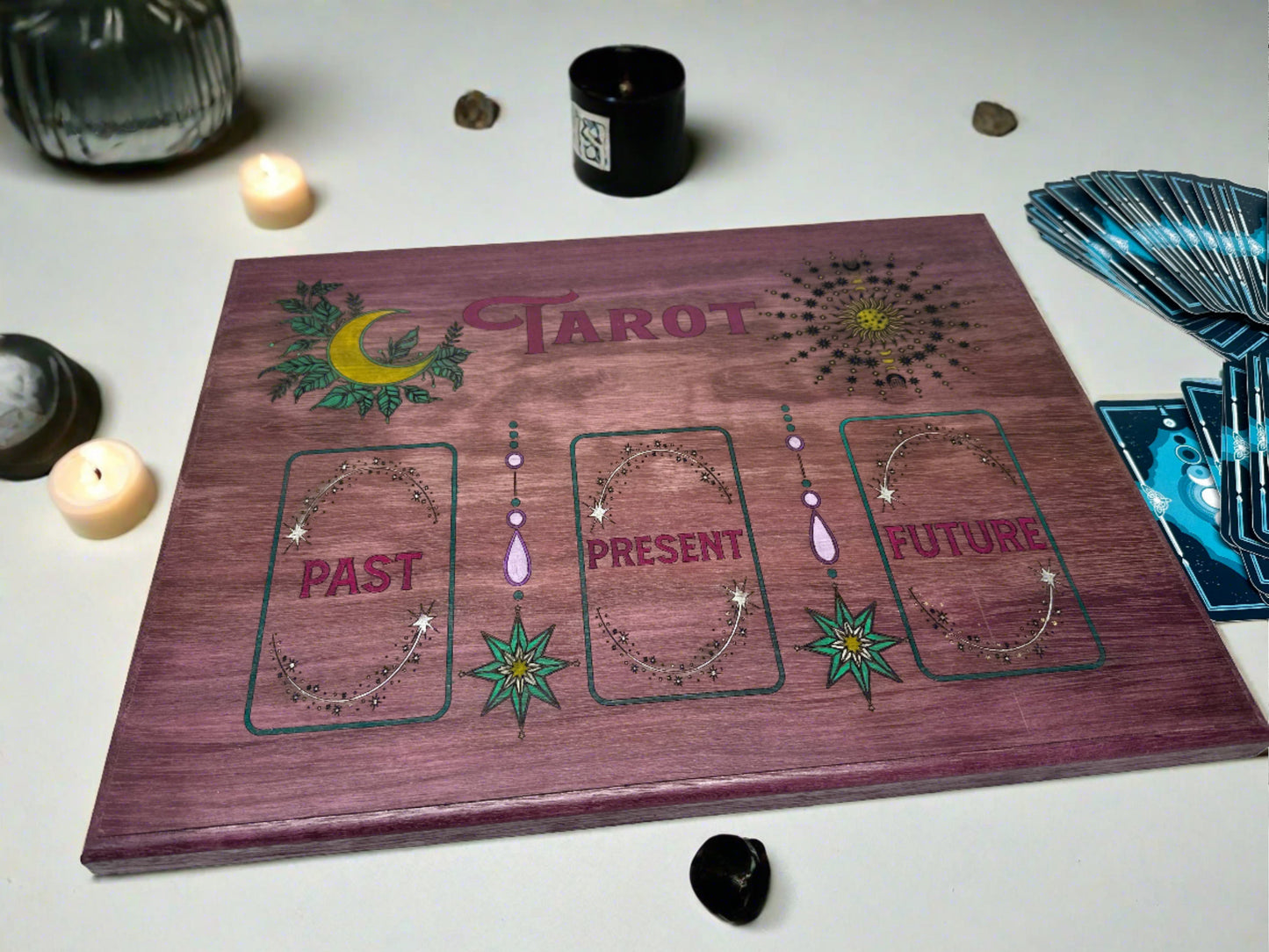 Past, Present, & Pow! 3-Card Tarot Spread Board for Instant Insights (Each Board as Unique as You!)