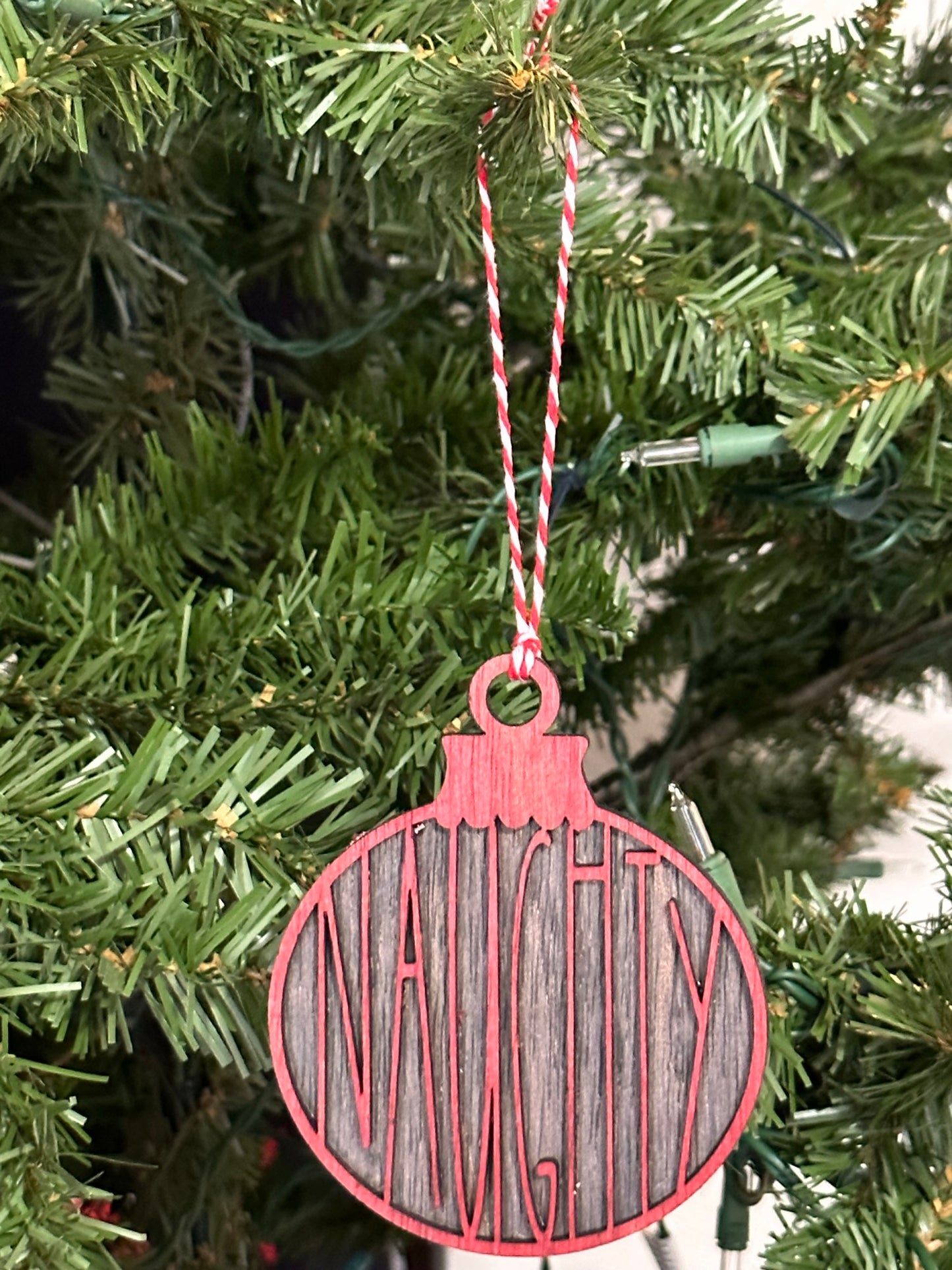 Laser Cut Wooden "Naughty" Ornament!