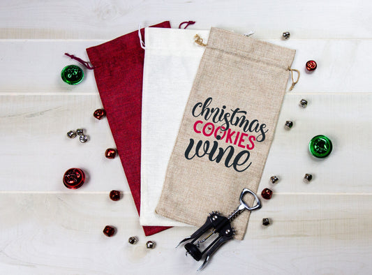 Fabulous custom "Christmas cookies wine" burlap wine bags